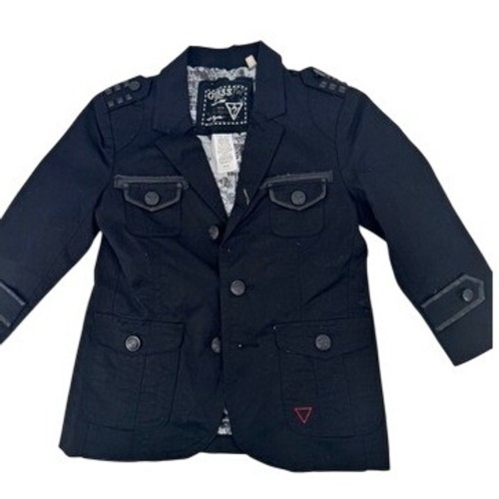 Guess Military Jacket Kids S 4 Black Studded Epaulette Linen Blend Jacket‎ Read